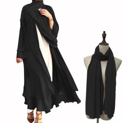 China Two-piece 2PCS Women Chiffon Muslim Dresses Abaya with Hijabs Scarf Eid Islamic Prayer Dress Dubai Robe Long Cardigan Maxi Dress for sale