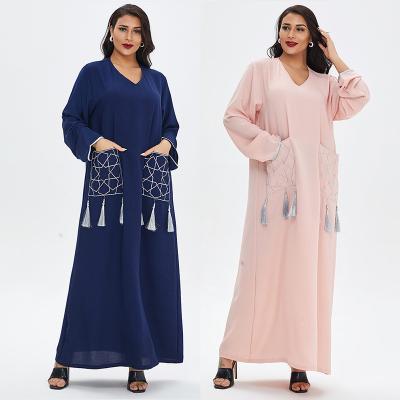 China One-piece Summer Maxi Dress Islamic Clothing Womens Dresses Polyester Macrame Abayas Plus Size Caftan Casual Dress with Pocket for sale