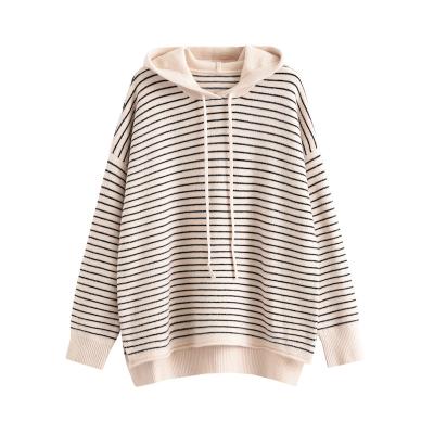 China Breathable Women's Color Block Hoodies Fall Long Sleeve Sweatshirt Casual Drawstring Knitted Sweater Pullover Tops Striped Tunic Shirts for sale