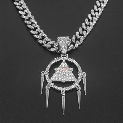 China CLASSIC Yu-Gi-Oh! Millennium Wisdom Wheel Triangle Geometry Full Diamond Hip Hop Pendant Chain Necklace for sale