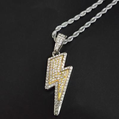 China CLASSIC Hip Hop Lightning Bolt Pendant 18k Gold Plated Iced Out CZ Pendant Necklace with Cubic Zirconia Diamond for Men Women for sale