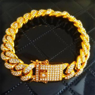 China CLASSIC 12MM Cuban Link Men's 18k Gold Plated Bracelet Hip Hop Miami Cuban Short Bling Diamond Chain Men Iced-Out Hip Hop Jewelry for sale