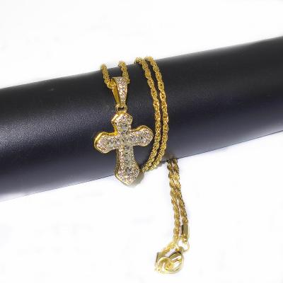 China CLASSIC 18k Gold Plated Iced Out Diamond Cross Gold Cross Necklace for Men Pendant Religious Christian Hip-Hop Necklace for sale