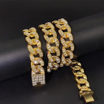 China CLASSIC 15mm Cuban Chain Link Bracelet Iced Out Miami Alloy Gold Plated Hip Hop Full CZ Prong Diamond Bracelet jewelry for Men Women for sale