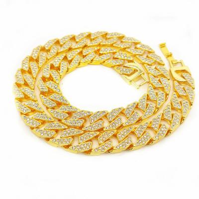 China CLASSIC Mens Womens Cuban Link Bracelet Hip Hop Gold Chain Iced Out Curb Cuban 18k Gold Plated Bracelet With Clear Rhinestones for sale