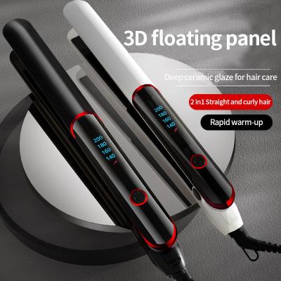 China Quick Heat Professional Hair Straightener Flat Iron and Curler 2 in 1 Ceramic Tourmaline  for Hair with 4 Adjustable Temp LED Display for sale