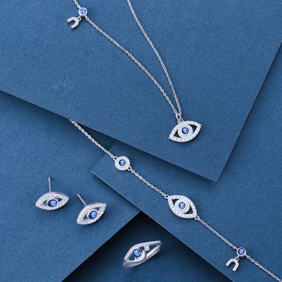 China Hailer Jewelry CLASSIC Sapphire Blue Turkish 925 Sterling Silver Necklace Evil Eye Bracelet Jewelry Sets for sale