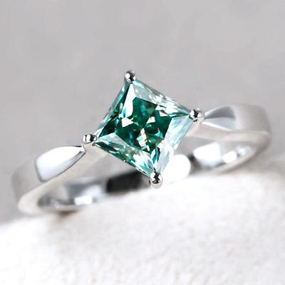 China Casual/sporty simple stone ring designs princess cut moissanite 925 silver blue green jewelry for women minimalism for sale