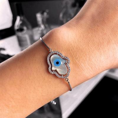 China 925 Sterling silver evil eye bracelet CLASSIC collection styles of jewelry diamond mother pearl stone round eyes for sale