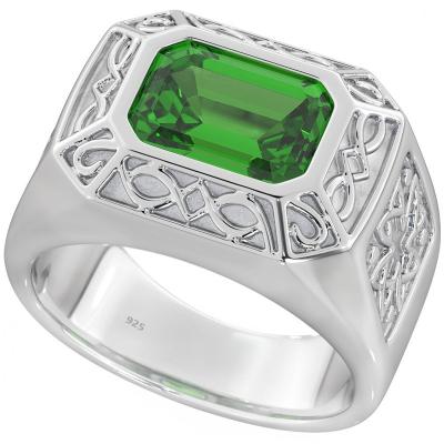 China Vintage custom design birthday gift synthetic colombia green stones s925 silver/14k/18k green sterling gold ring for men for sale