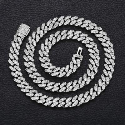 China CLASSIC style white zircon fashion low price 12mm chain link sterling silver cuban bracelet for women and men for sale