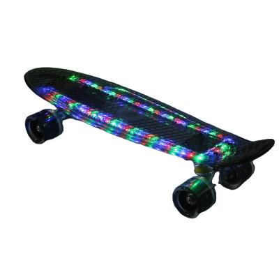 China Youth 22 Inch Mini Cruiser Retro Electric Complete Skateboard For Kid Smooth Riding Durable Polypropylene With 4 LED Light PU Wheel for sale