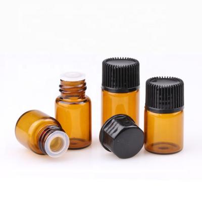 China Mini Skin Care 1ml2ml3ml Sample Glass Bag Amber Custom Cosmetic Packaging Bottle Essential Oil With Black Screw Lid for sale