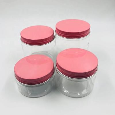 China Clear Plastic Skin Care Cream Jar 100g 150g 200g 250g With Pink Aluminum Cap/Empty Mask Powder Container/Candy Storage Box for sale