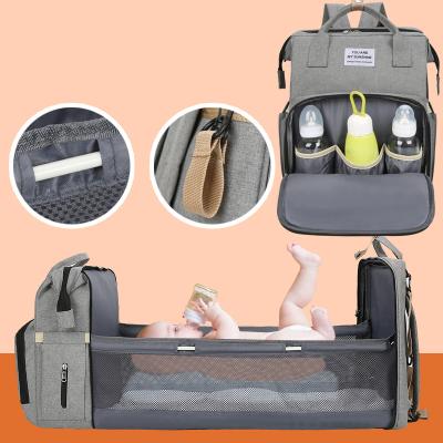 China With USB Diaper Bag Backpack With Station Large Capacity Waterproof Changing Bag With Foldable Crib Baby Bags Maternity Mommy for sale