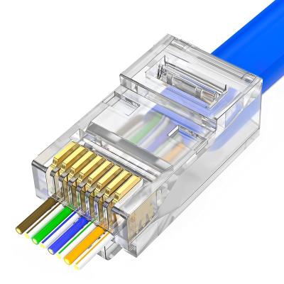 China High Quality Network Shanghai 100Pcs Connector Rj45 Cat5E Cat6 Cat6A Utp/ftp Network Cable Rj45 Pass Through Connector for sale