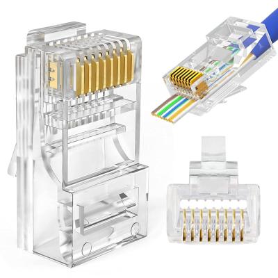 China Network Easy Type Gold Plated Cat 6 Connector 8P8C Pass Through Cat6 Rj45 Cable Pass for sale