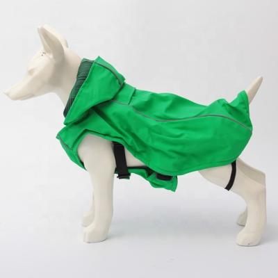 China Viable Asmpet My Trial Dog Rain Jacket Harness Rain Coat All Weather Green Waterproof Dog Clothes With Attached Harness for sale