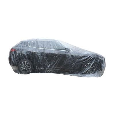 China Soft Automotive Waterproof Dustproof Outside Windshield Pe Film Disposable Clear Plastic Protective Car Cover for sale