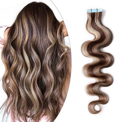 China Silky Straight Wave Tape In Hair Extensions Piano Color Wavy Double Rooted Invisible 100% Remy Human Hair Real Seamless Tape Weft Weft for sale