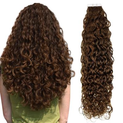 China 100% Silky Straight Wave Unprocessed Tape In Hair Extensions Invisible Thick Tape In Hair Extensions Wave Curly Tape In Hair Extensions for sale