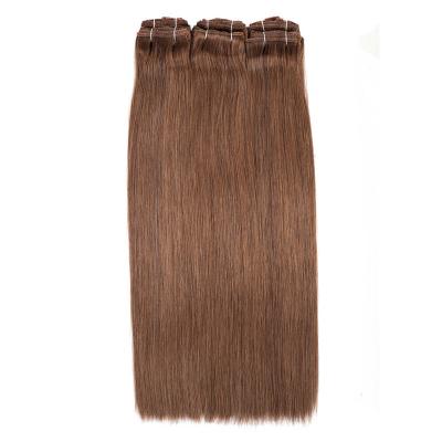 China Remy Hair Weft Extensions Straight 20 Inch Sew In Weft Extensions Full Head Double Weft Bundles Hair Darker Brown for sale