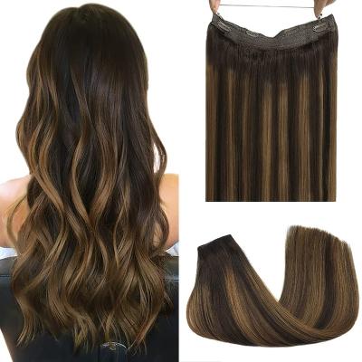 China Straight Hair Extensions Natural Hair Wire Balayage Black And Chestnut Brown Hair Extensions Invisible Fish Line Layered Wig for sale