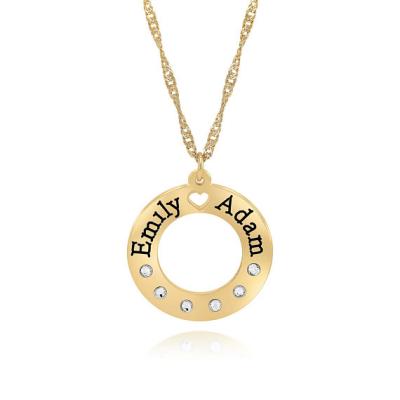 China Stainless Steel 14k Yellow Gold Or 14k White Gold Lovers Names Necklace Round With Crystals for sale