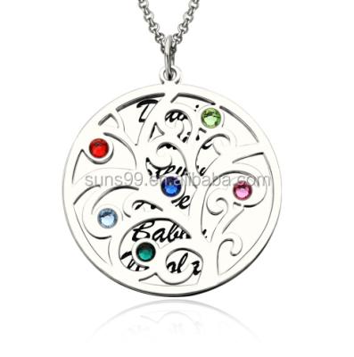 China Stainless Steel Gold Plated Stainless Steel Birthstone Necklace Custom Design Family Tree Pendant Necklace With Birthstone Silver for sale