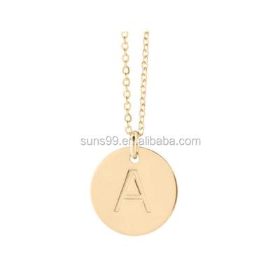 China Stainless Steel Customize Design Fashion Initital Letter Necklace Gold Plated Stainless Steel Initial Disc Necklace for sale