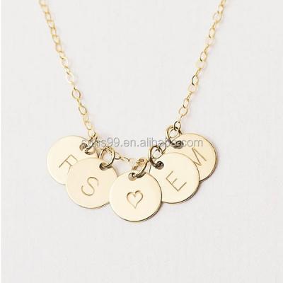 China Fashion Design Stainless Steel Necklace Personalized Gold Filled Disc Initial Necklace for sale