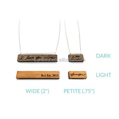 China Personalized Stainless Steel Handwriting Wooden Necklace With Your Name Initials Wooden Bar Necklace for sale