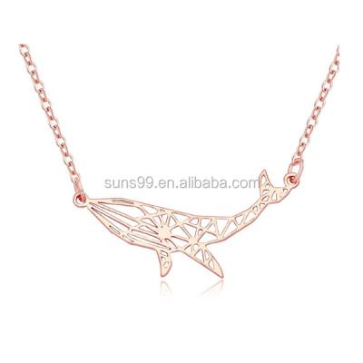 China Staubkess Rose Gold Color Geometric Whale Stainless Steel Necklace Cavity Origami Steel Necklace for sale