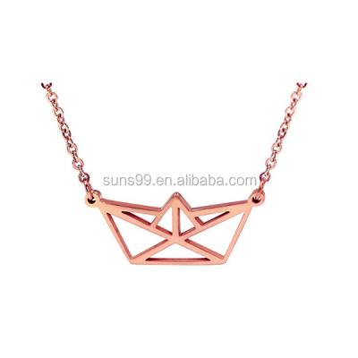 China 2017 New Design 18k Rose Gold Plated Stainless Steel Paper Boat Necklace Origami Geometric Jewelry for sale