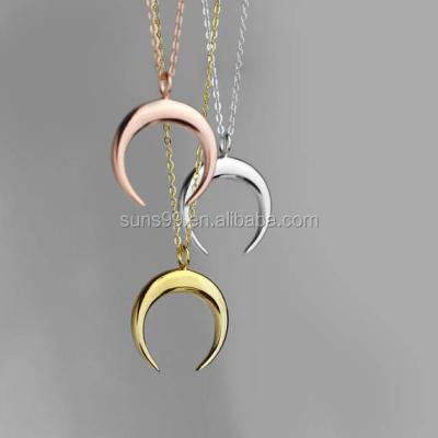 China Crescent Moon Necklace Gold Double Stainless Steel Horn Necklace Girl Layering Teen Gifts for sale