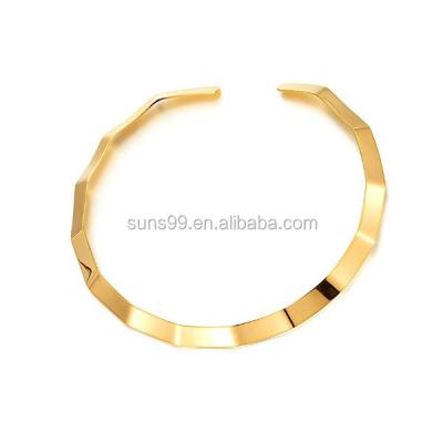 China New Design Stainless Steel Gold Color Wave Neck Cuff Metal Choker Necklace Minimalist Necklace for sale