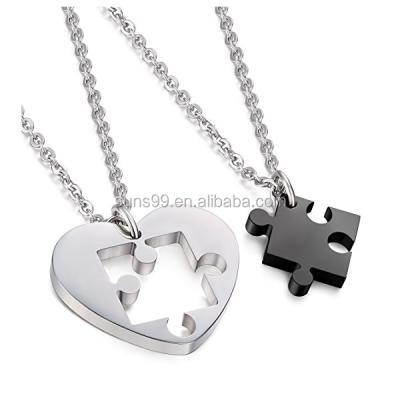 China Stainless Steel Stainless Steel Necklace For Men Women Chain Set For Couples Puzzle Necklace Couples Pendant Necklace for sale