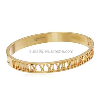 China Stainless Steel Roman Numeral Bangle Bracelet From New Design Gold Stainless Steel CNC Bangle Machine for sale