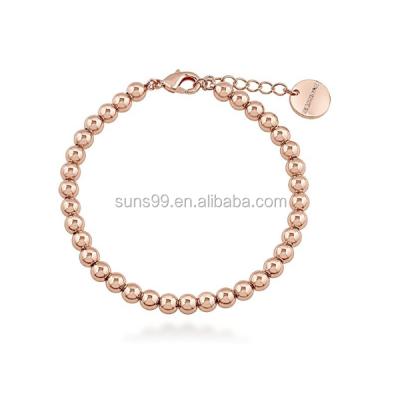 China Fashion Design Stainless Steel 4mm Pearl Bracelet Rose Gold Plated Base Metal Fashion Bead Bracelet for sale