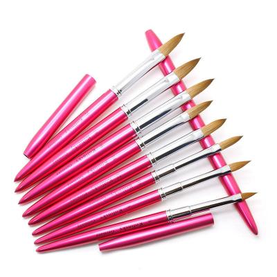 China Flat Brush 100% Pure Kolinsky Nail Brush Rose Rhinestone Metal Kolinsky Handle Nail Art Brush Uv Gel Builder Manicure Brush Drawing Tool for sale