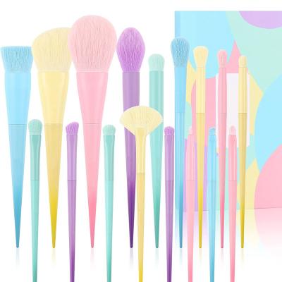 China Angular Blush Wholesale Customizable Fibrous Hair Plastic Handle Rainbow Makeup Brush Set Macaron Blush Highlight Brush for sale