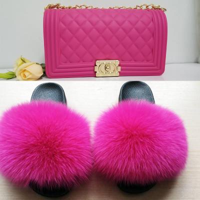 China Women Jelly Purses Custom 2021 Anti-Smell Kid's And Fluffy Furry Shoes Matching Sandals And Purse And Shoes Sets For Women With Purse Set for sale