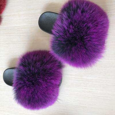 China Factory Wholesale Anti-Smell PVC Slips Ladies Real Raccoon Fur Slippers Women Soft Fox Fur Slides for sale