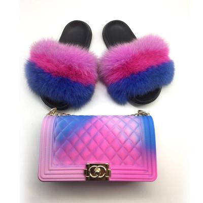 China Steel Toe Unicorn Candy Purse Slides Wholesale Designer Jelly Bag Fur Slides Soft Sandals Fur Slide Slippers For Women for sale