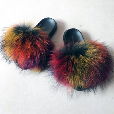 China Anti-Smell Factory Price Wholesale Colorful Sandals Custom Raccoon Fur Sandals Spring Indoor Slipper Slides Fur Slides for sale