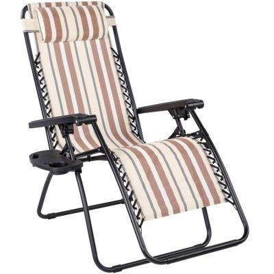 China Patio\Garden\Outdoor Folding Stripe Weightless Recliner Chair with Cup Holder and Pillow for sale