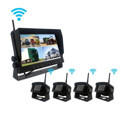 China 300M wireless 2.4Ghz 4 cameras with 10 inch monitor wireless kits for truck van bus IR night light version for sale