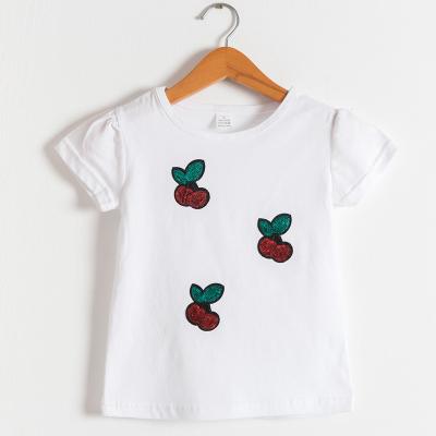 China 2022 Summer New Cotton O Neck Top Sheath Children White Sequins Printing T-shirt Breathable Children's Clothing Shorts for sale