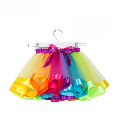 China Princess Girls Colorful Dance QUICK DRY Multicolor Skirt Kids Birthday Party Rainbow Tutu Bow Ribbon Short Skirts for sale