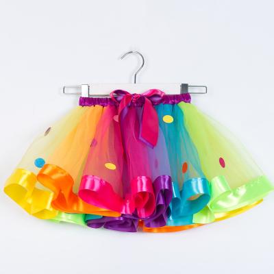 China QUICK DRY Multicolor Tutu Dots Ribbon Bow Kids Birthday Party Rainbow Shorts Skirt Girls Colorful Dance Princess Skirt for sale